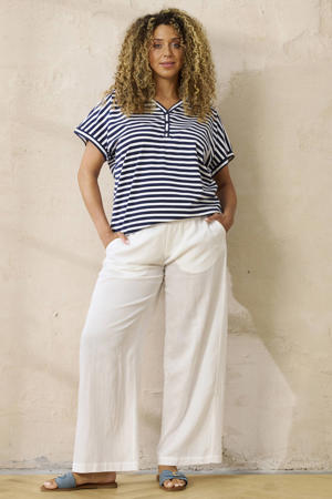 gestreept T-shirt met sierknopen Plus Size - donkerblauw