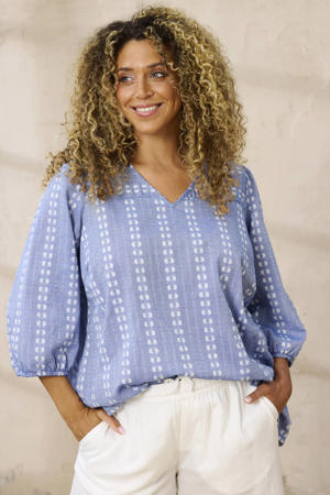 gebloemde blousetop blauw