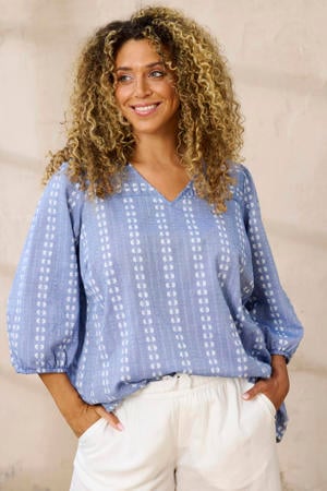 gebloemde blousetop blauw