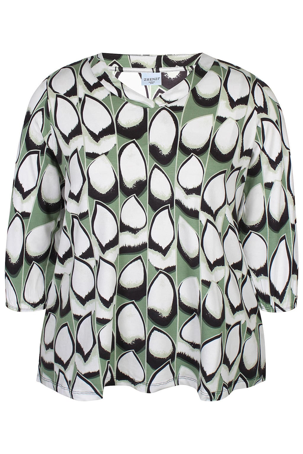 Groene dames Zhenzi top van viscose met half lange mouwen en V-hals