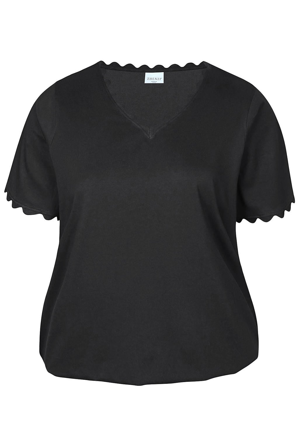 Zwarte dames Zhenzi T-shirt van katoen met effen, korte mouwen en V-hals