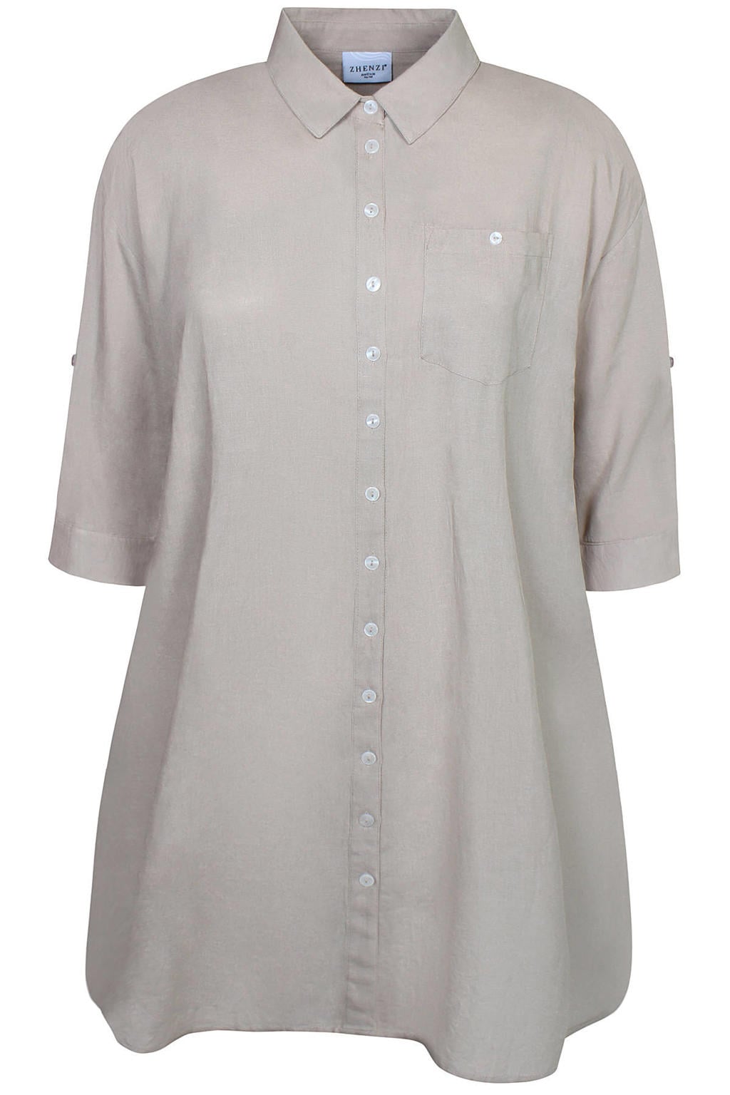 Beige dames Zhenzi blouse van viscose met effen, lange mouwen, klassieke kraag en knoopsluiting