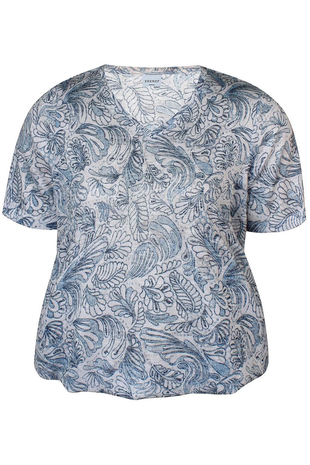 Lichtblauwe dames Zhenzi top print van polyester met paisley print, korte mouwen en V-hals