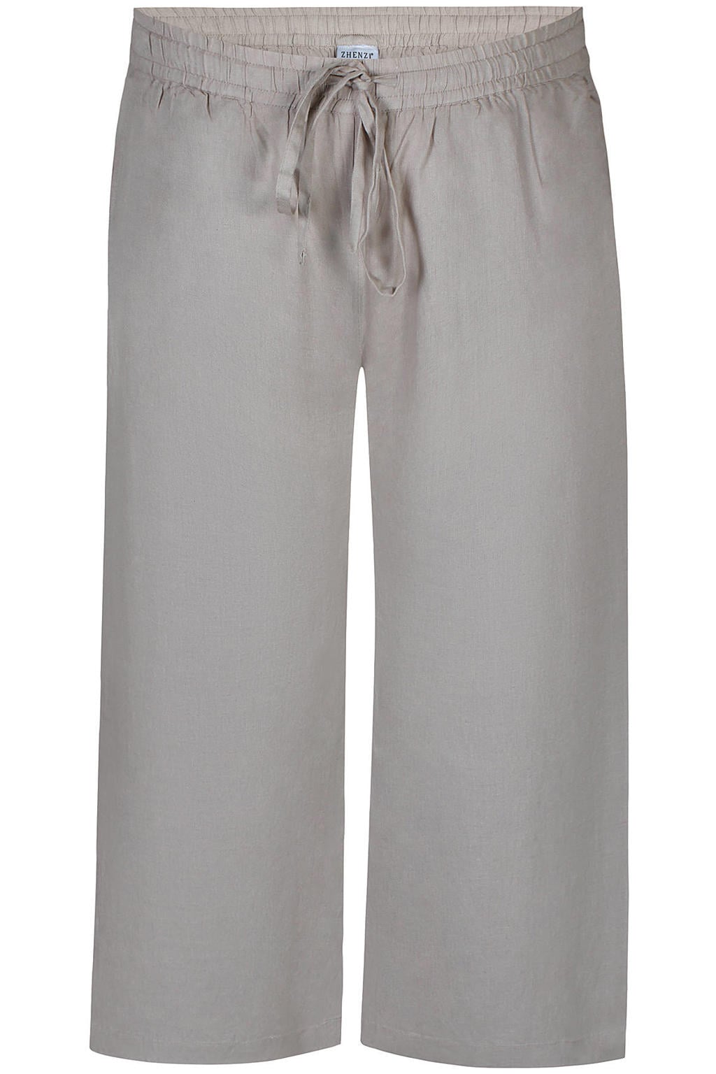 Taupe dames Zhenzi wide leg regular waist broek van viscose met elastische tailleband met koord en effen