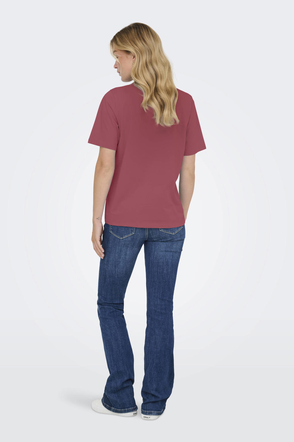 Donkerrode dames JDY T-shirt van katoen met printopdruk, korte mouwen en ronde hals