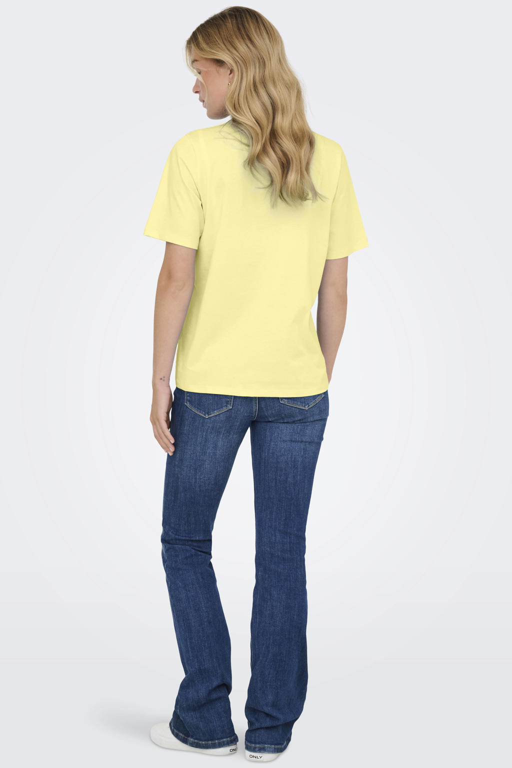 Lichtgele dames JDY T-shirt van katoen met printopdruk, korte mouwen en ronde hals