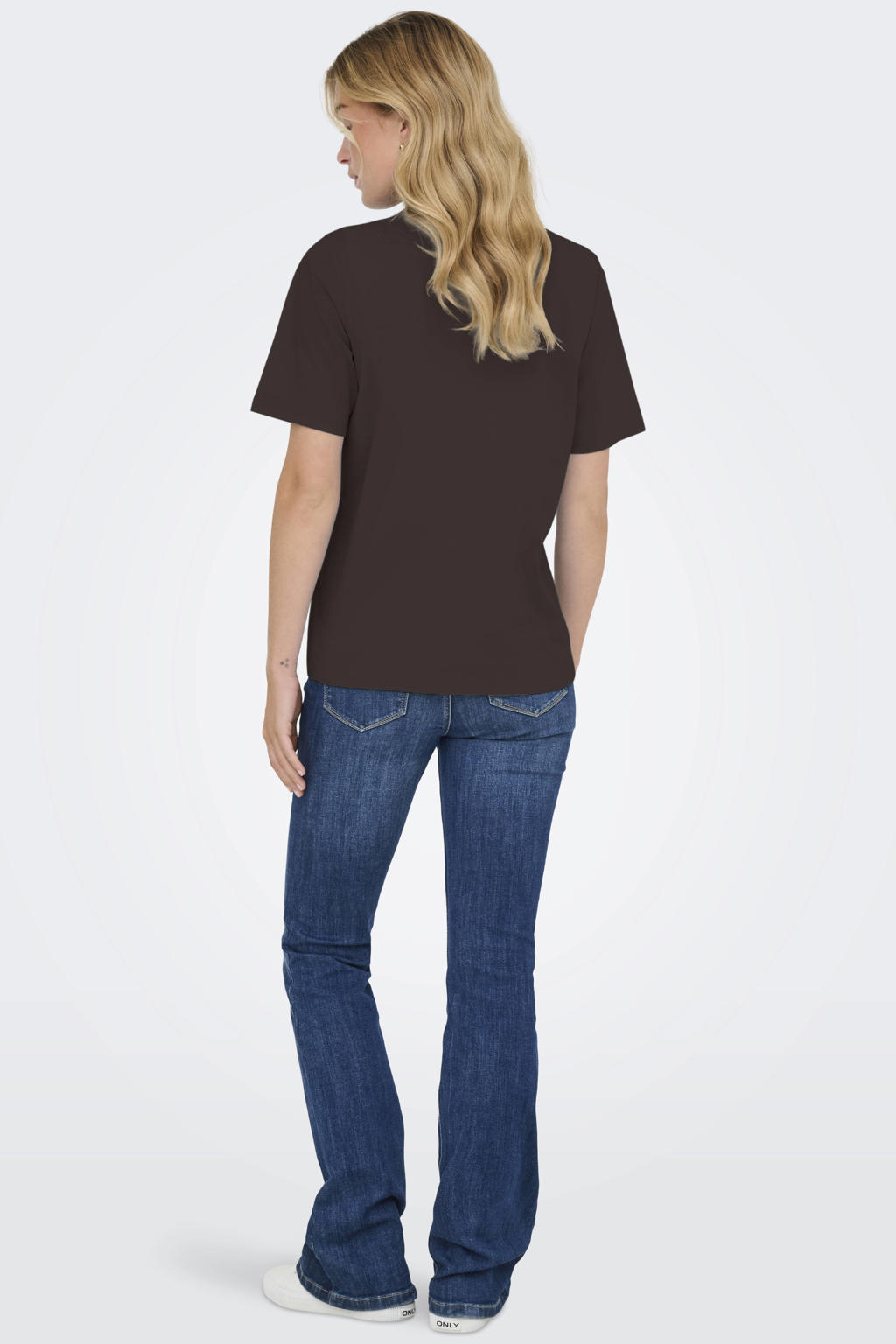 Donkerblauwe dames JDY T-shirt van katoen met printopdruk, korte mouwen en ronde hals