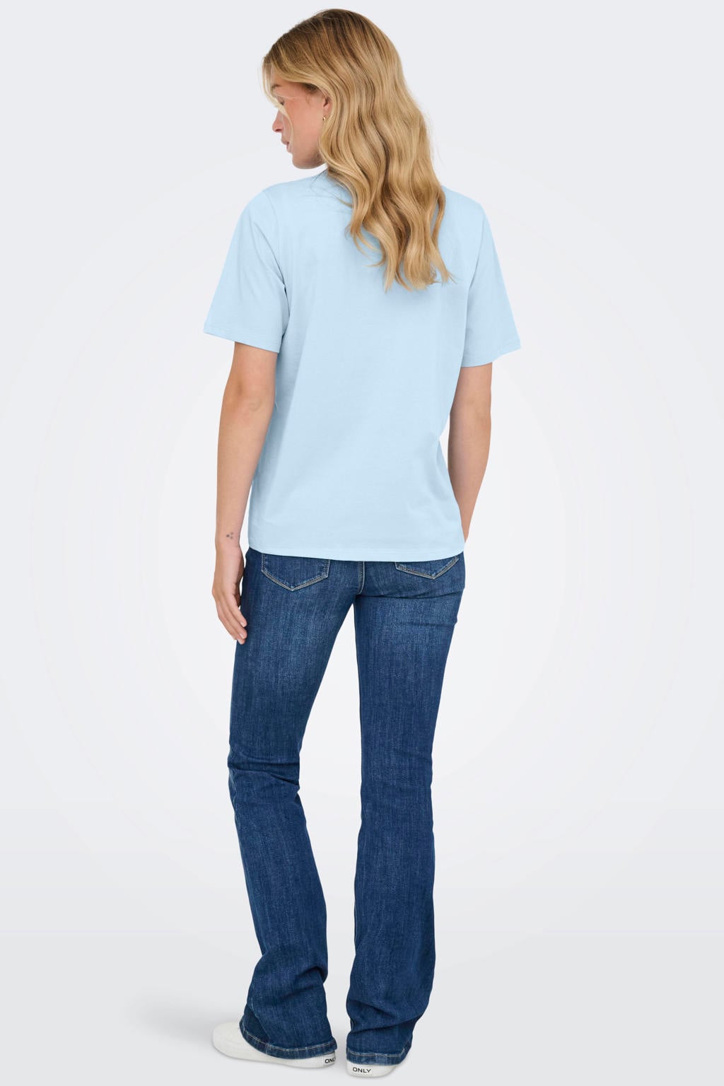 Lichtblauwe dames JDY T-shirt van katoen met printopdruk, korte mouwen en ronde hals