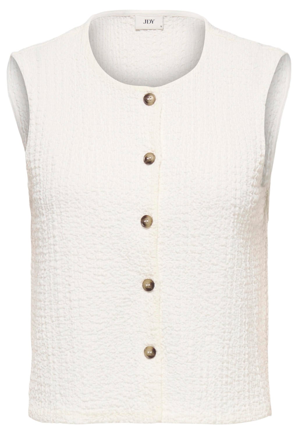 Ecru dames JDY top van polyester met effen, ronde hals en textuur