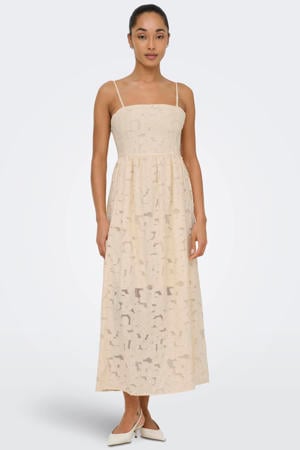 maxi jurk broderie beige