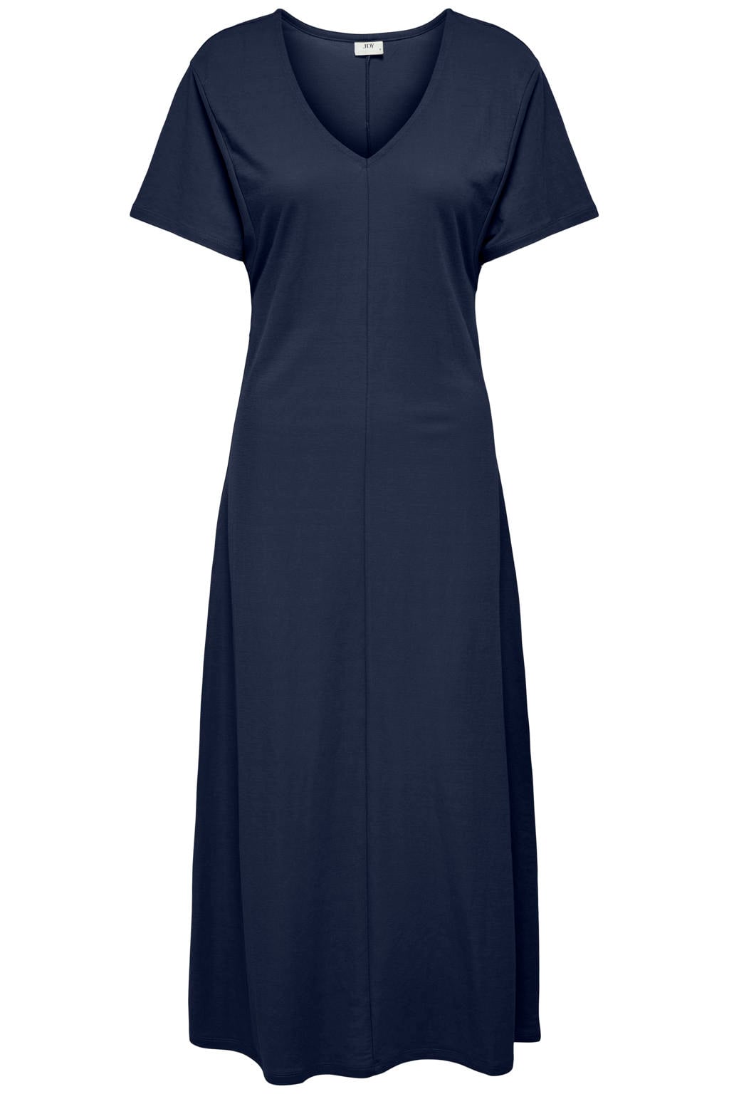 Donkerblauwe dames JDY midi jurk van viscose met effen, korte mouwen en V-hals