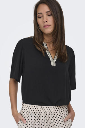 blousetop met textuur zwart
