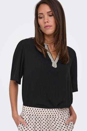 blousetop met textuur zwart