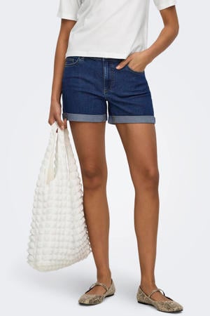 regular waist short dark blue denim