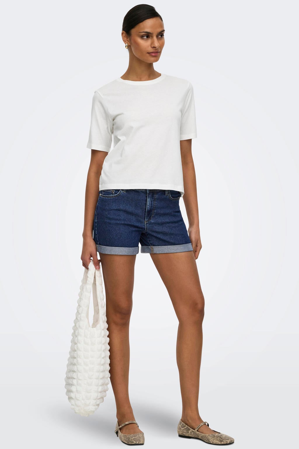 Dark blue denim dames JDY regular waist short dark blue van denim met rits- en knoopsluiting en effen