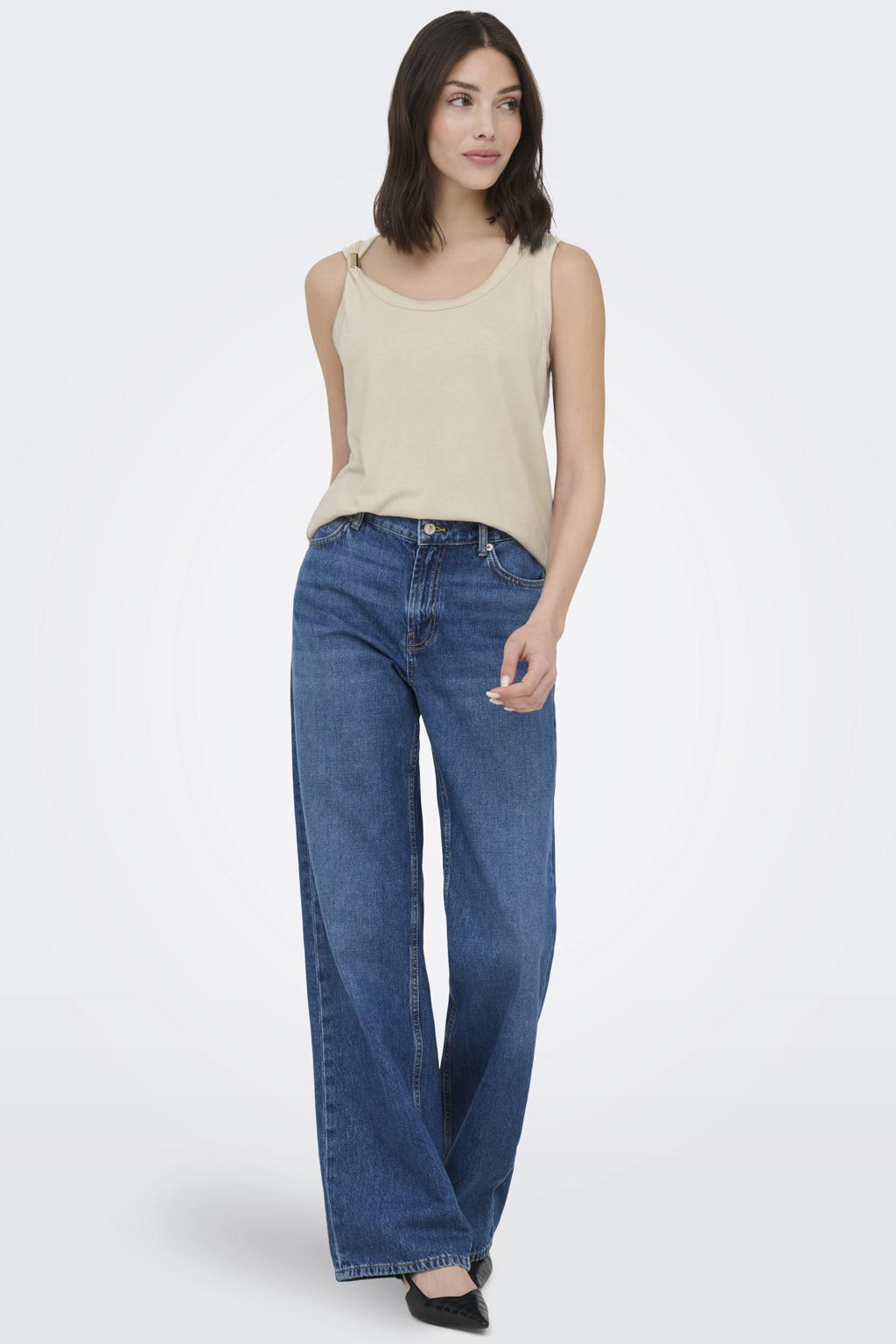 Zandkleurige dames JDY top van polyester met effen en ronde hals