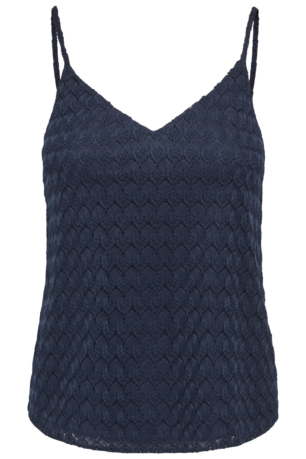 Marineblauw dames JDY top ajour blauw van polyester met effen en V-hals