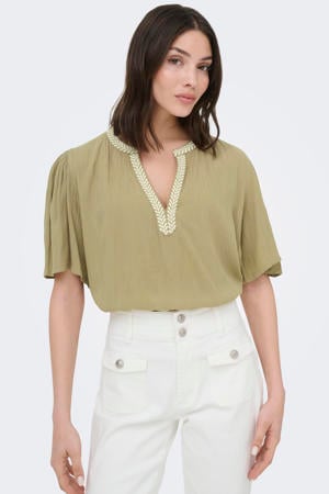 blousetop met textuur lichtkaki
