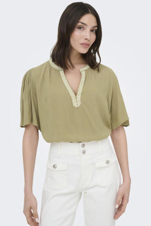 blousetop met textuur lichtkaki