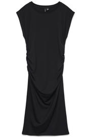 thumbnail: Zwarte dames VERO MODA mini jurk van viscose met effen, korte mouwen, ronde hals en plooien