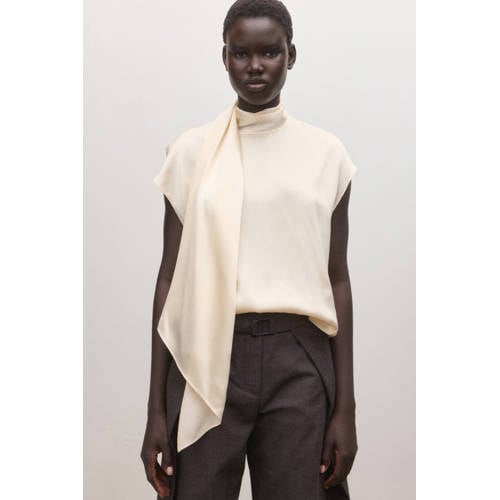 Mango zijden top met col ecru afbeelding