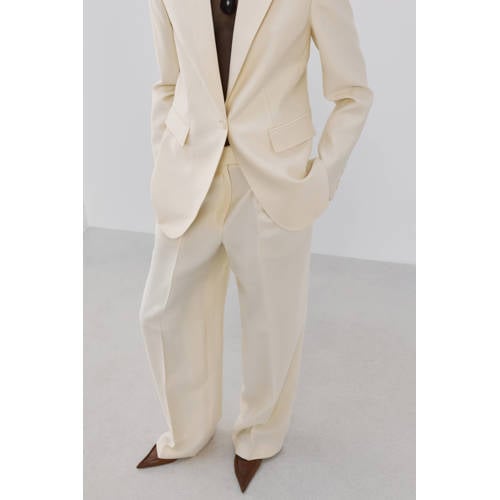 Mango wide leg low waist broek beige afbeelding