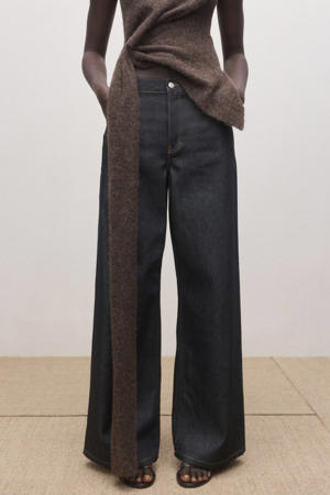 low waist wide leg jeans dark blue denim