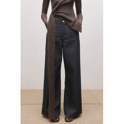 Mango low waist wide leg jeans dark blue denim afbeelding