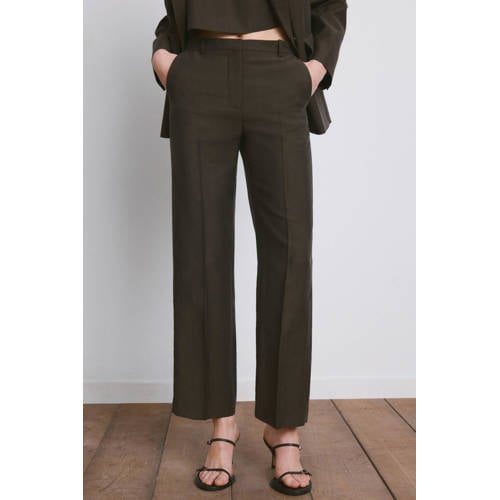 Mango wide leg regular waist broek bruin afbeelding