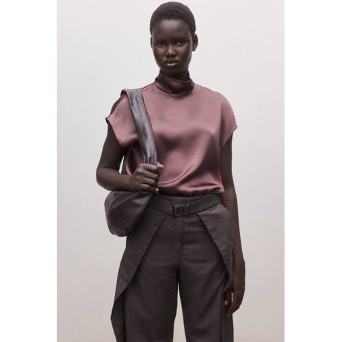 Mango zijden top met col aubergine afbeelding
