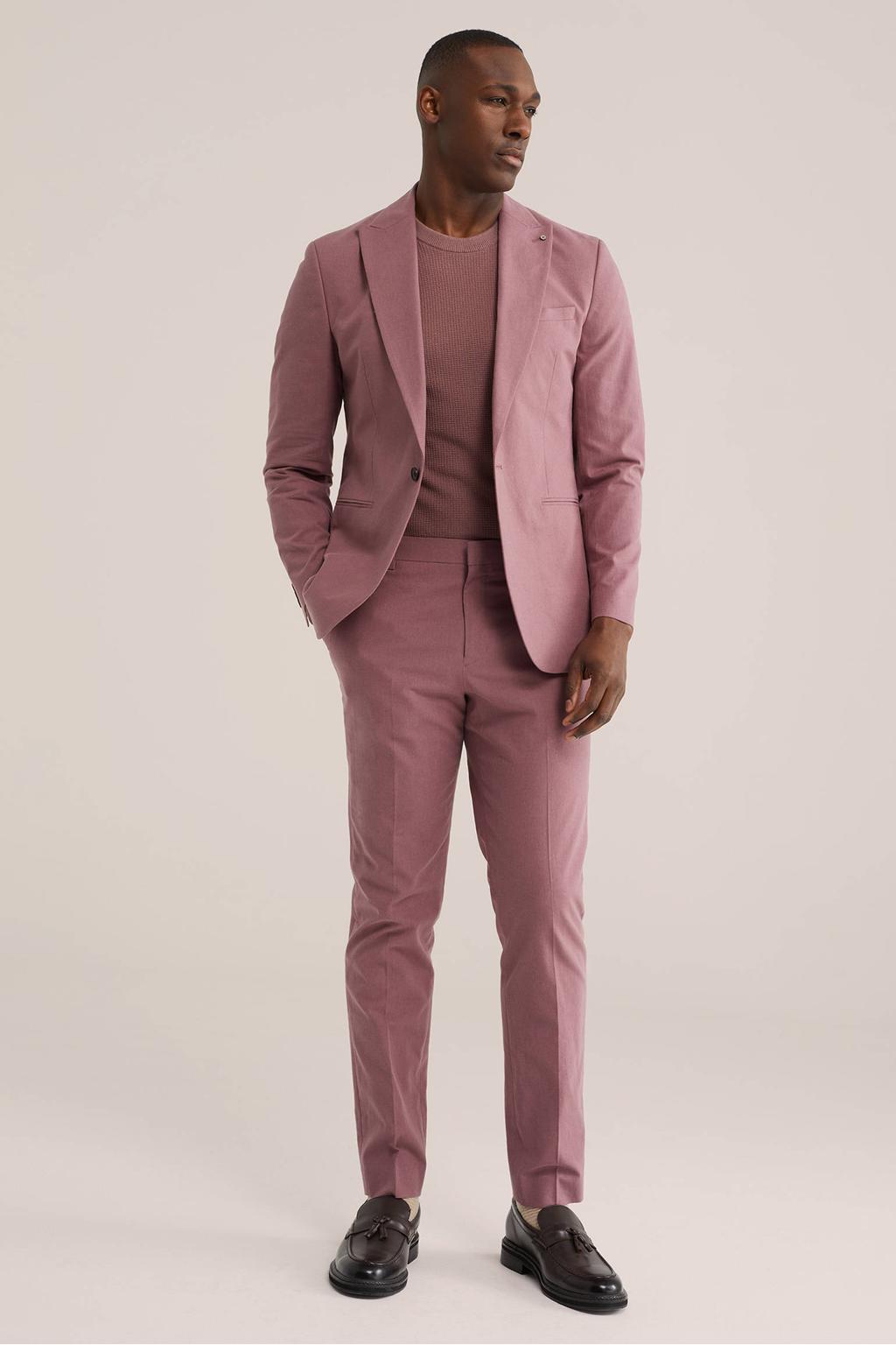Roze heren WE Fashion colbert van katoen met effen, reverskraag en knoopsluiting