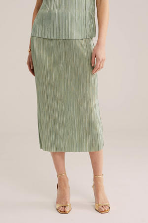 midi rok met lurex lichtgroen