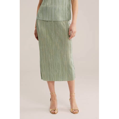 WE Fashion midi rok met lurex lichtgroen afbeelding