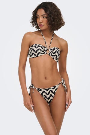 voorgevormde bandeau bikini met print ecru/zwart