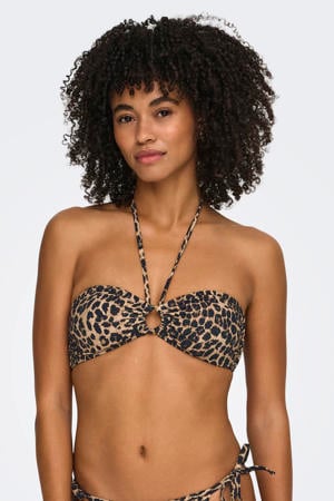 voorgevormde strapless bikinitopje met panterprint beige/zwart
