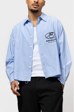 relaxed gestreept casual overhemd met backprint lichtblauw