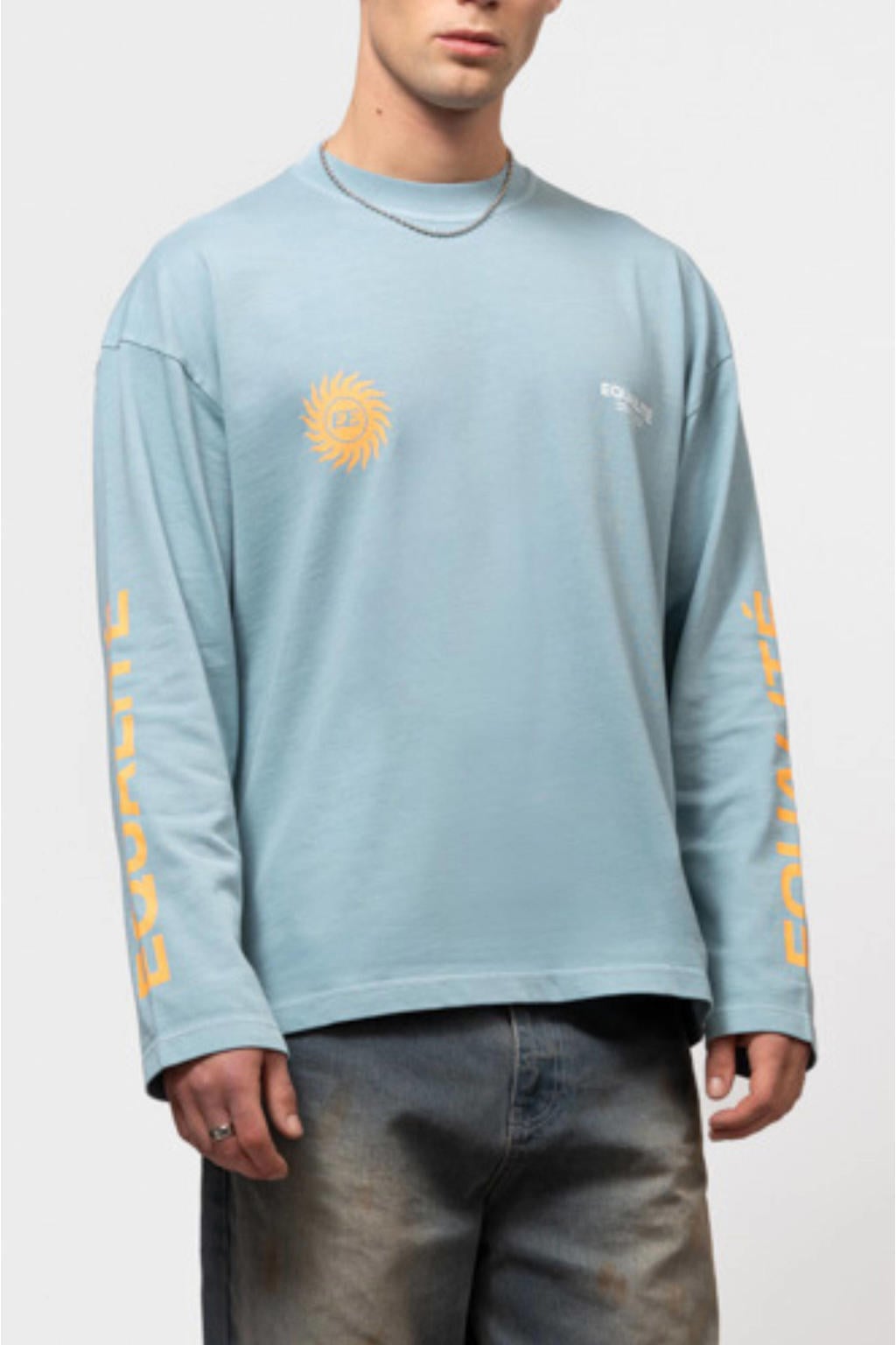 Blauwe heren Equalité longsleeve van katoen met backprint, lange mouwen en ronde hals
