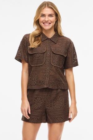 katoenen loose jacquard top - bruin