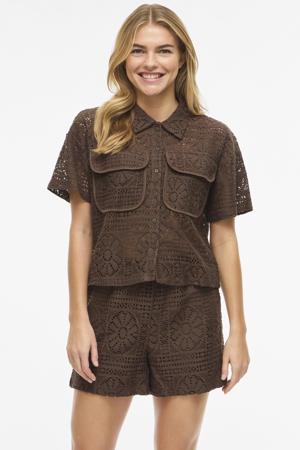 katoenen loose jacquard top - bruin