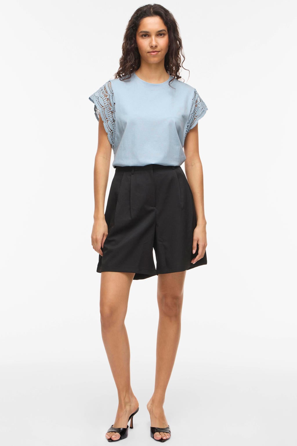 VILA katoenen regular fit top - lichtblauw