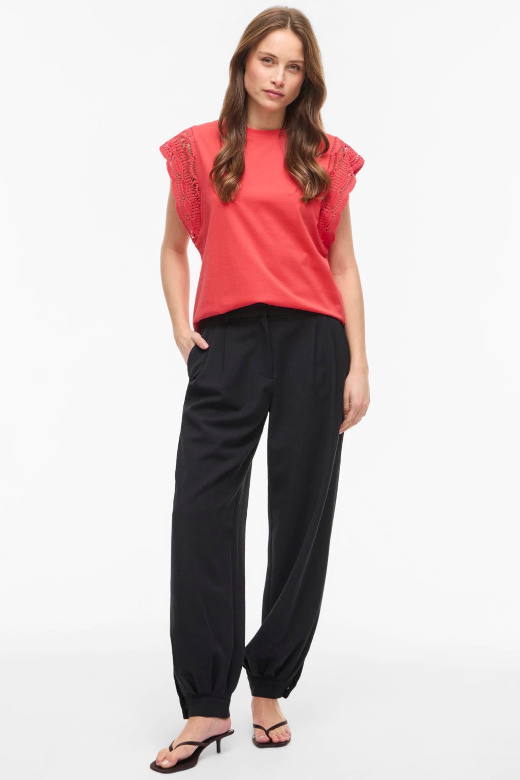 VILA katoenen regular fit top - rood