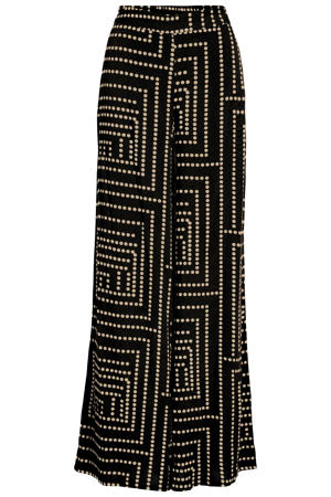 viscose wide leg palazzobroek met stippen - zwart