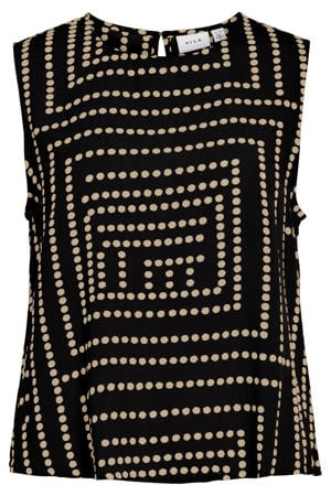 regular fit mouwloze top met stippen - zwart