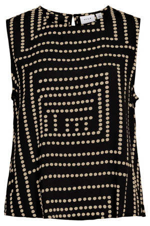 regular fit mouwloze top met stippen - zwart