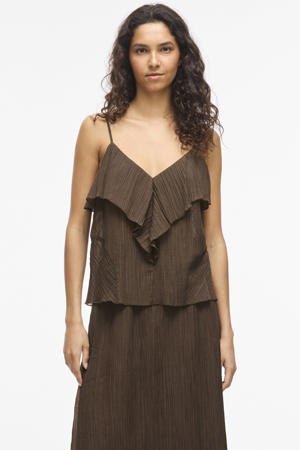 regular fit top met ruches - bruin