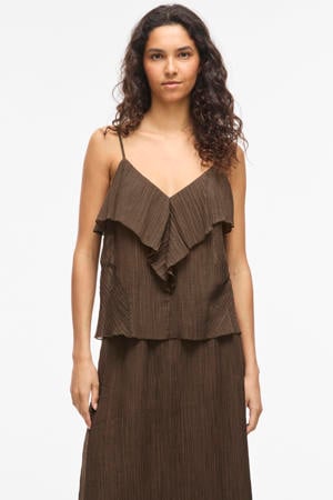 regular fit top met ruches - bruin