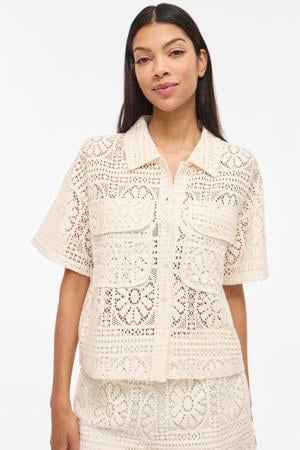 katoenen loose fit blouse met crochet - ecru
