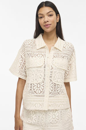 katoenen loose fit blouse met crochet - ecru