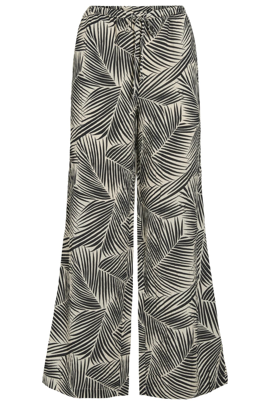 Zwart en ecru dames VILA high waist wide leg broek van viscose met bladprint