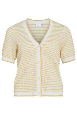 katoenen regular fit gebreid gestreepte vest - geel